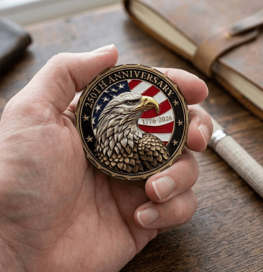 Holding the 250th Anniversary Coin