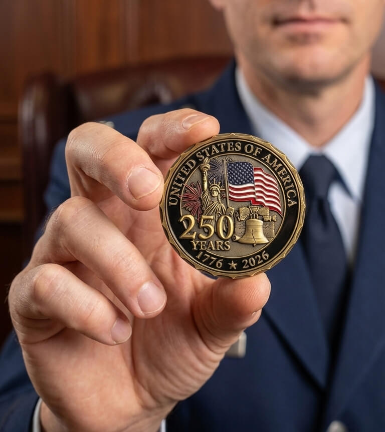 Holding the 250th Anniversary Coin, Back of Coin